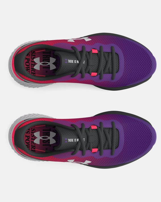 Girls' Grade School UA Charged Rogue 3 International Women's Day Running Shoes, Purple, pdpMainDesktop image number 3